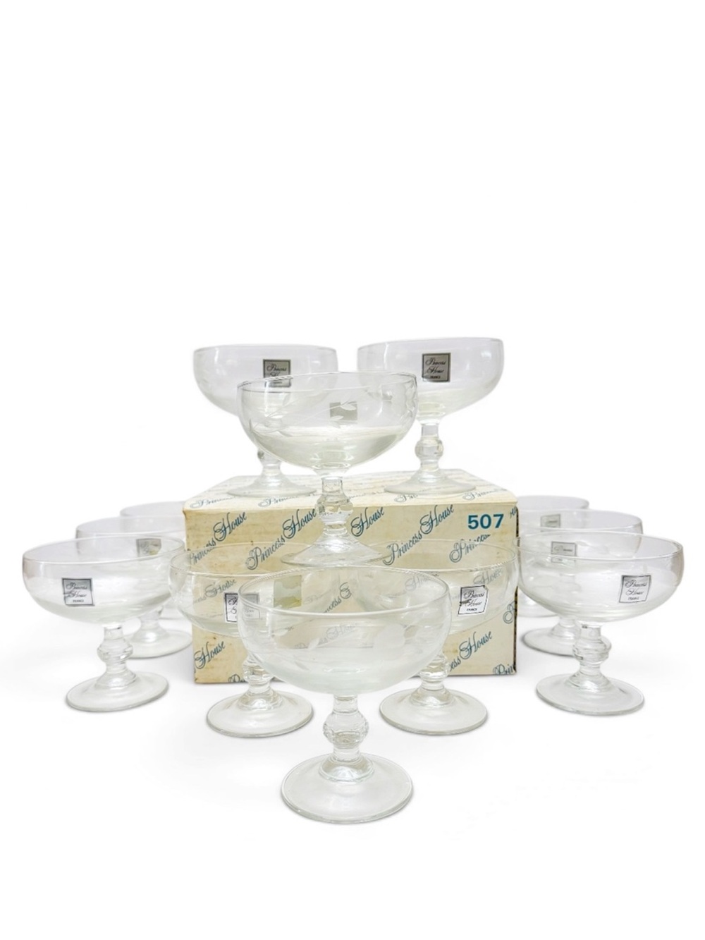 Princess House Set of 12 Floral Etched Coupe Dessert Dish Champagne Glasses #507